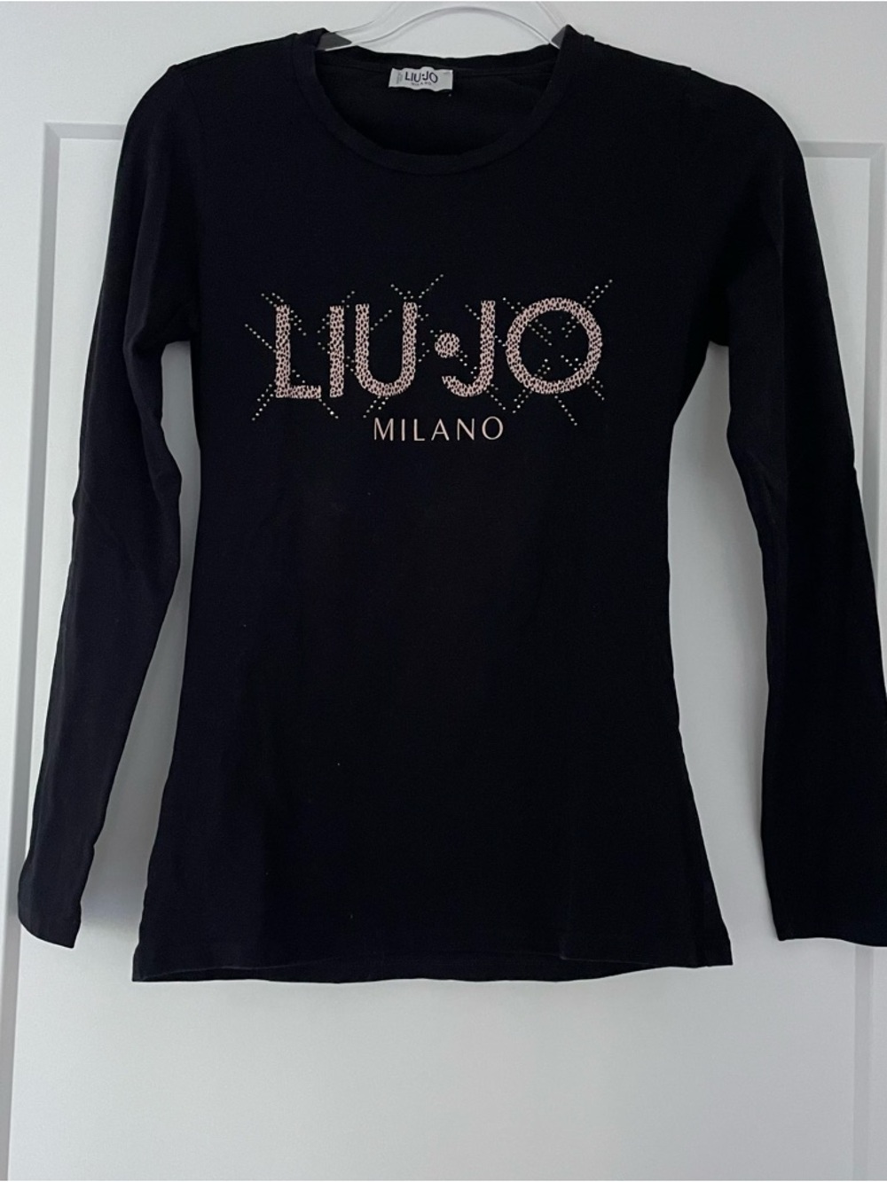 Liu Jo Black Long Sleeve Logo Tee with Crystal Accents